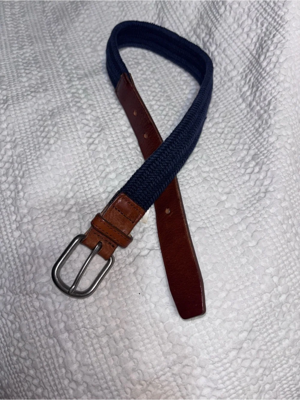 Youth Navy Woven Belt with Brown Leather Trim Crewcuts with tags size 26-28
